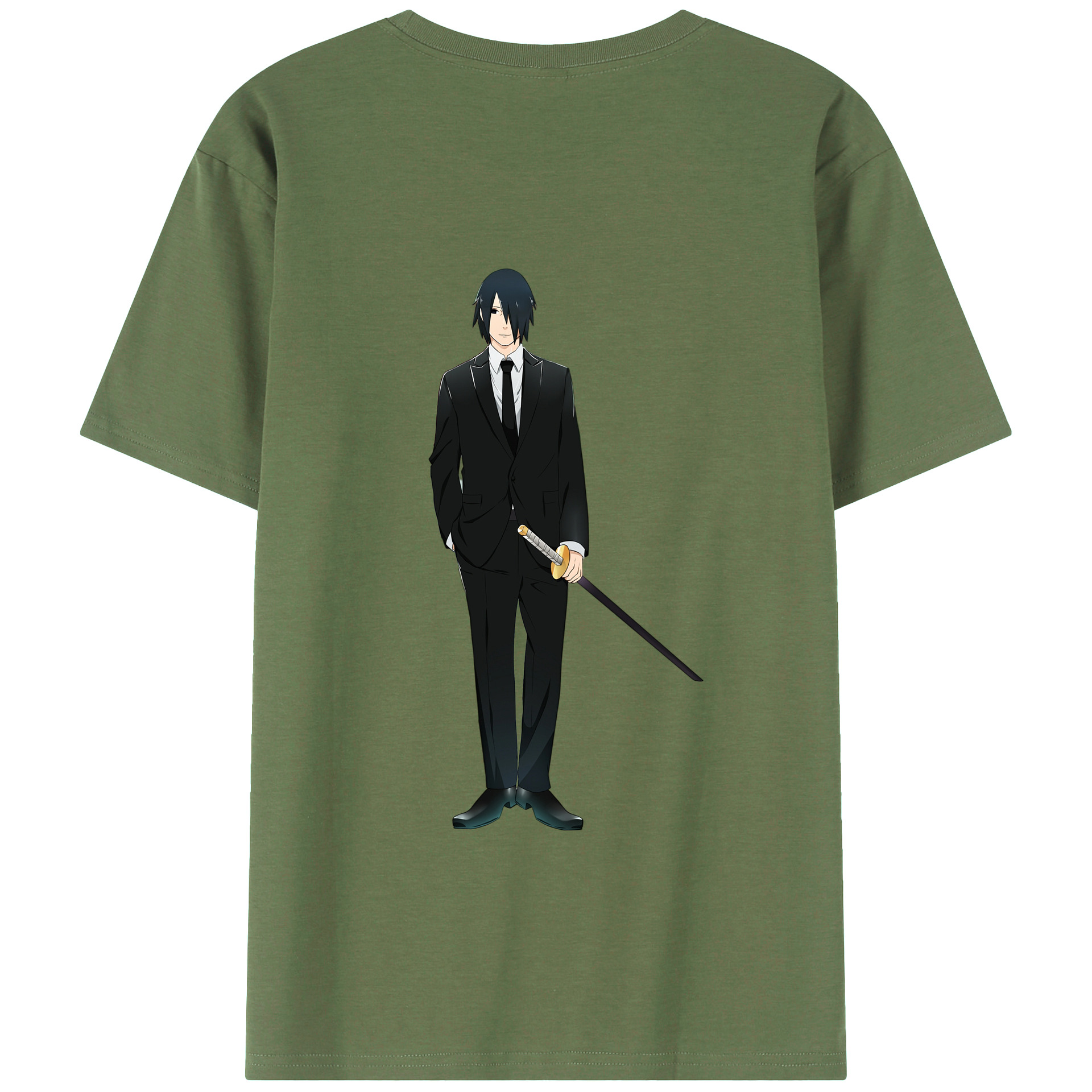 （画像用） NARUTO -ナルト- うちは サスケ Uchiha Sasuke 綿100％ メンズ半袖Tシャツ（バックプリント） 通気性